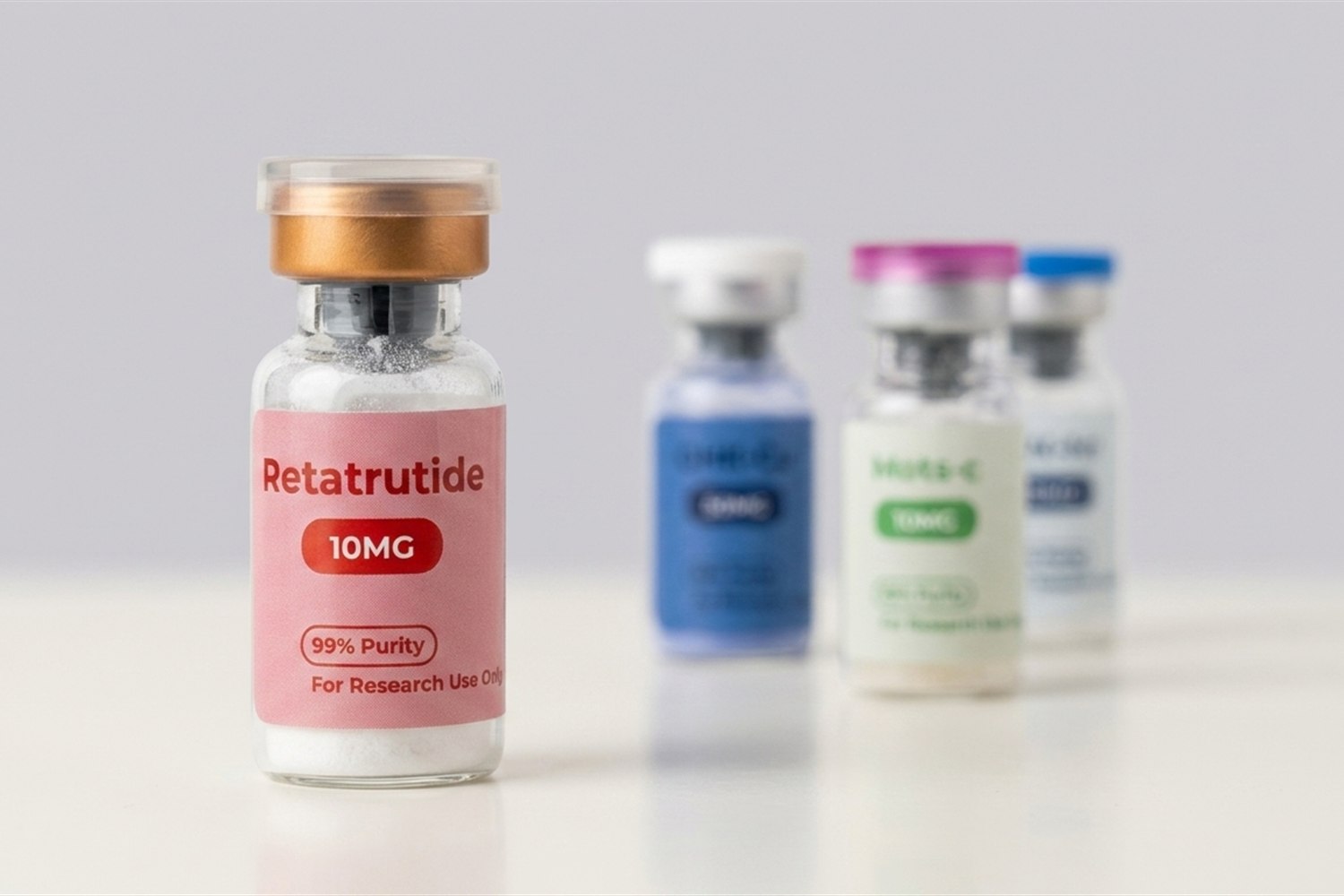 Retatrutide with other ThriveCore research vials.