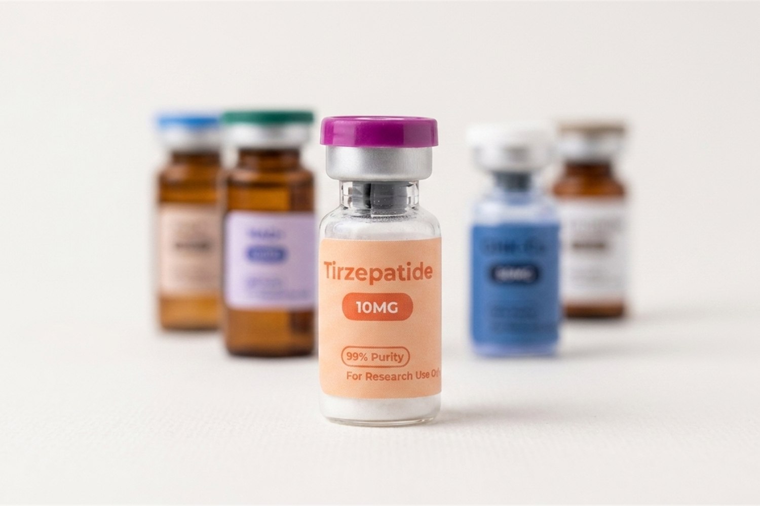 Tirzepatide with other ThriveCore research vials.